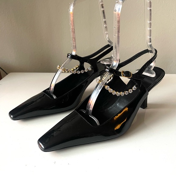 KHAITE Black Patent Leather Crystal Strap Heels Sandals Made Italy Size 40.5 - Picture 3 of 7